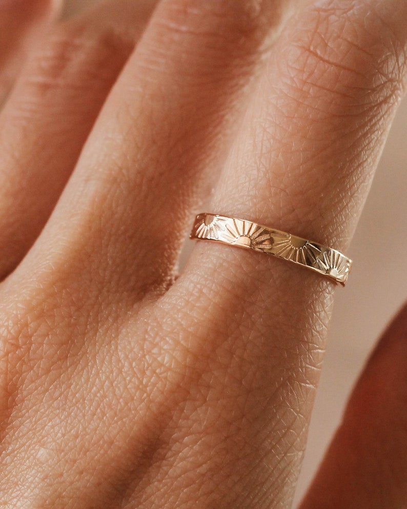 Sun Sunrise Ring Thick 3mm Wide Band 14K Gold Filled, Sterling Silver R1250 image 4