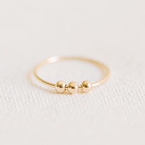 Spinner Ring Triple Bead Fidget Ring 14K Gold Filled R1352