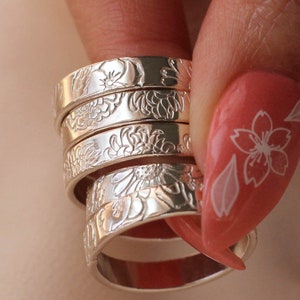 Birth Flower Ring, Sterling Silver Birth Flower, Gold Filled Birth Flower Ring, R1323 image 1