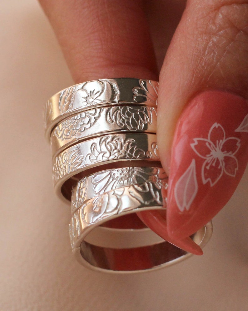 Birth Flower Ring, Sterling Silver Birth Flower, Gold Filled Birth Flower Ring, R1323 image 1