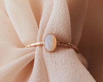 Opal Dainty Ring, Natural Opal Oval Cabochon Ring, 14K Gold Filled Band, 6x4mm R1359