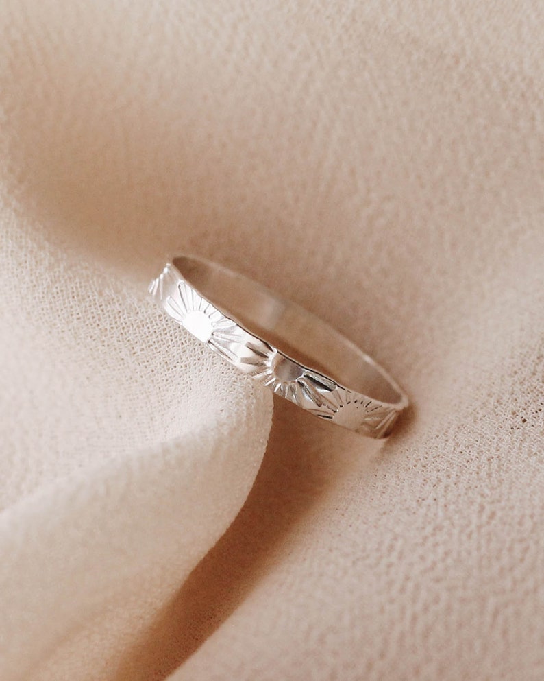 Sun Sunrise Sunshine Flat Ring Band Hand Stamped 12K Gold Filled R1275 Sterling Silver