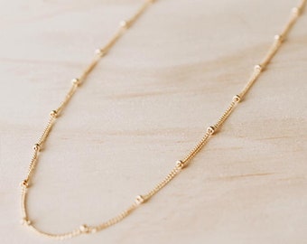 Satellite Bead Dainty Chain Necklace 14K Gold Filled N1138