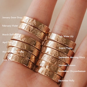 Geburts Blume Ring Band Mix Blume Hand Stempel Schmuck 14K Gold Filled R1377
