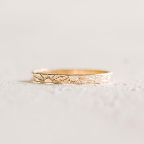 Hand Stamped Sunshine Ring, 14K Gold Filled Stacking Band, You Are My Sunshine Gift, Dainty Sun Ring, Gift for Her, Minimalist Gold Ring