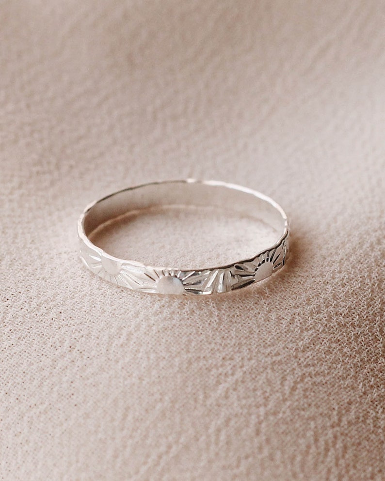 Sterling Silver Sun Stamped Ring Flat Band R1251 image 3