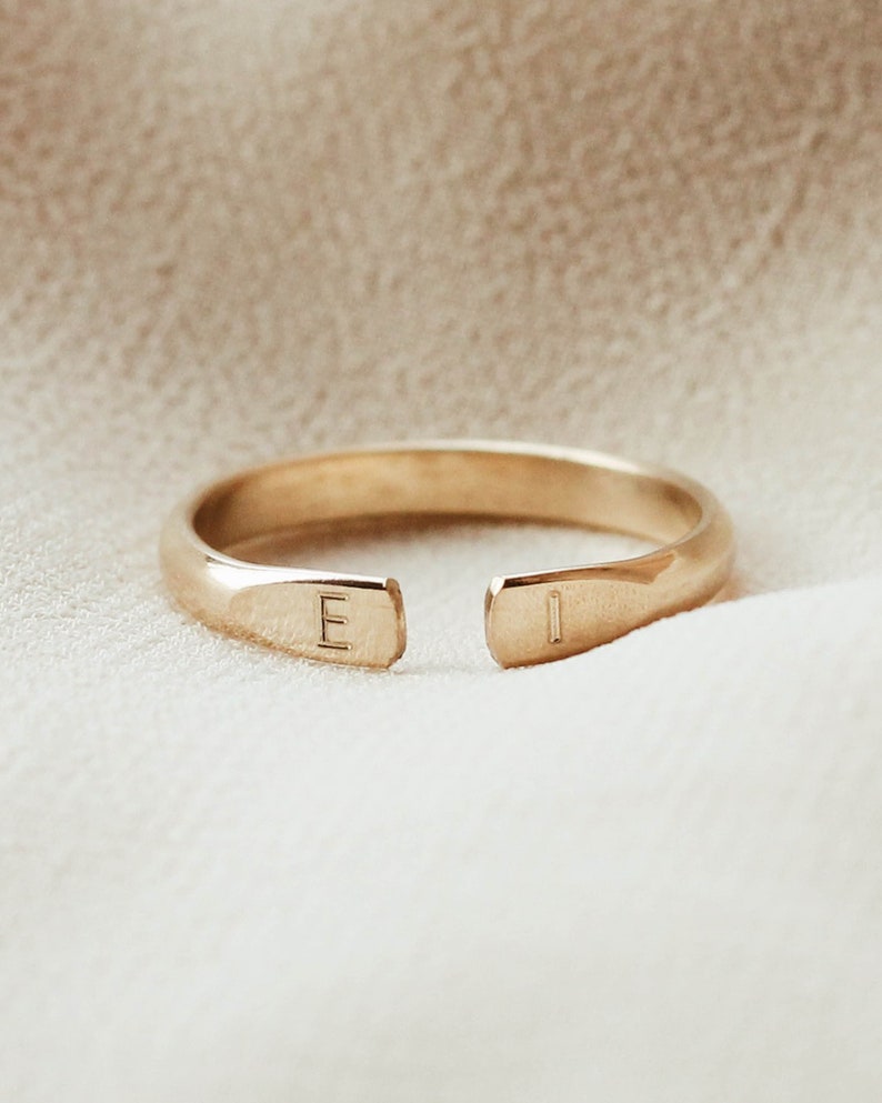 Initials Couple Cuff Adjustable Ring 12K Gold Filled R1394 image 4