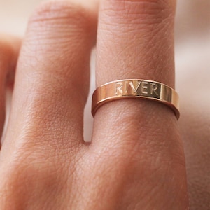 Name Engraved 4mm Thick Band Ring Name Band 14K Gold Filled Ring R1309