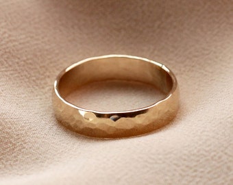 Thick Boyfriend Hammered Ring Band Comfort Fit 12K Gold Filled R1172