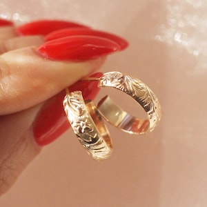 Floral Thick Hoops Flower Earrings 14K Gold Filled E1232