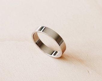 4mm Thick Band Ring, Thick Flat Ring, Stacking Ring, Cigar Ring, Wide Cigar Ring - C1009 Silver