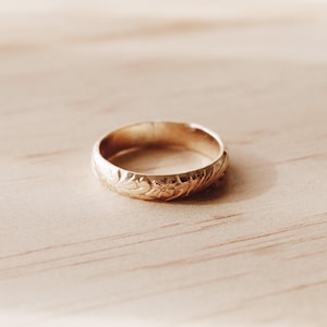 Motif Flower Pattern Ring, Thick Flower Ring, Half Round, 14K Gold Filled R1183 image 2
