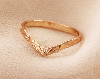 Chevron Sun Stamped V Ring Gold Filled Sterling Silver R1364