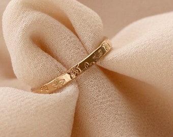 Floral Petal Stamp Ring, Flat Band, 12K Gold Filled - R1300