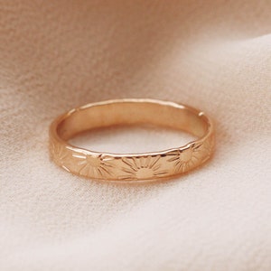 Sun Sunrise Ring Thick 3mm Wide Band 14K Gold Filled, Sterling Silver R1250