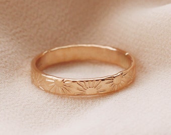 Sun Sunrise Ring Thick 3mm Wide Band 14K Gold Filled, Sterling Silver R1250