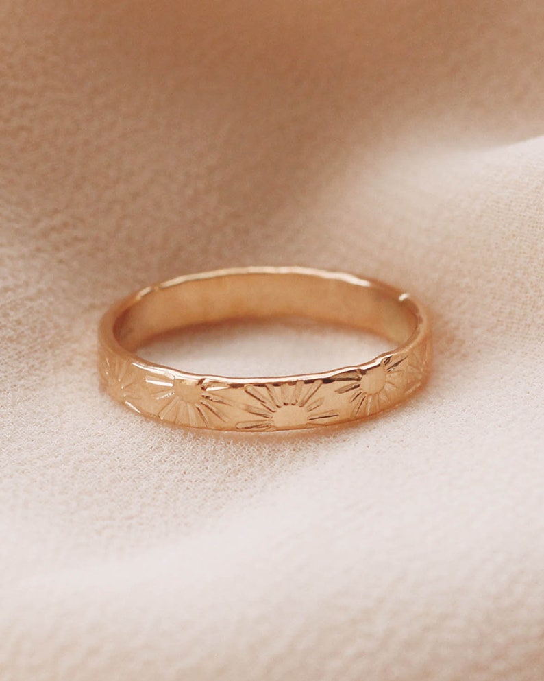 Sun Sunrise Ring Thick 3mm Wide Band 14K Gold Filled, Sterling Silver R1250 14K Gold Filled