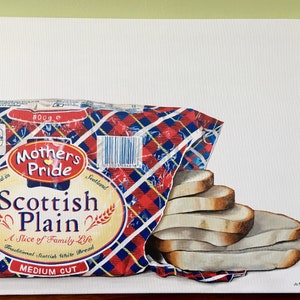 Scottish Plain loaf Mothers Pride painting, &#39;Pure Bread Brilliant&#39; giclee print by Scottish Artist. Scottish gift, pop art, kitchen art.