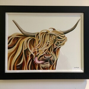 Tarjeta de felicitación de vaca highland 'Squidgy Moo' tarjeta de felicitación A6 en blanco. ¡Tarjeta de felicitación fresca, funky, escocesa! Recuerdo de Escocia del artista escocés imagen 2