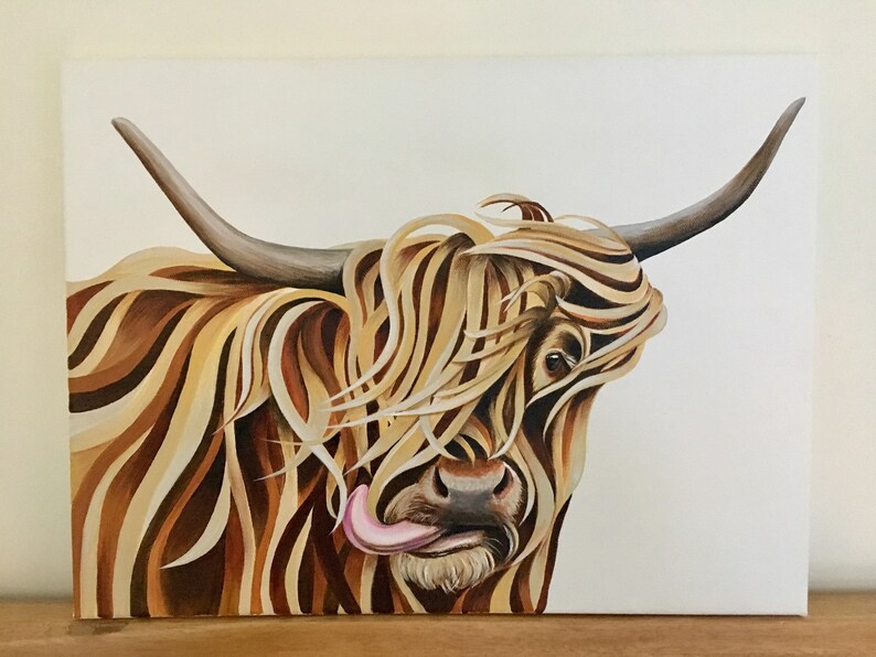 Tarjeta de felicitación de vaca highland 'Squidgy Moo' tarjeta de felicitación A6 en blanco. ¡Tarjeta de felicitación fresca, funky, escocesa! Recuerdo de Escocia del artista escocés imagen 1