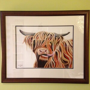 Highland Cow Moo acrylic painting Giclee print of 'Jen Moo'. Made in Scotland by Scottish artist. Unique Christmas or birthday present image 4