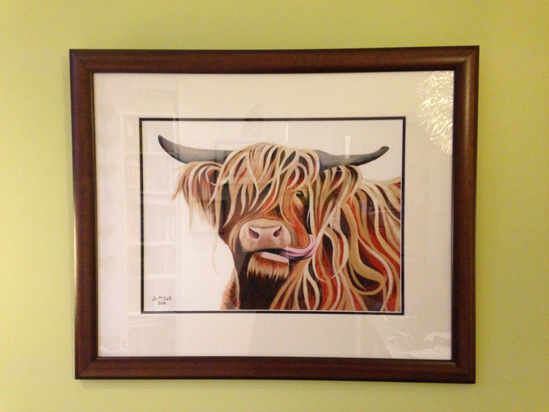 Highland Cow Moo acrylic painting Giclee print of 'Jen Moo'. Made in Scotland by Scottish artist. Unique Christmas or birthday present image 4