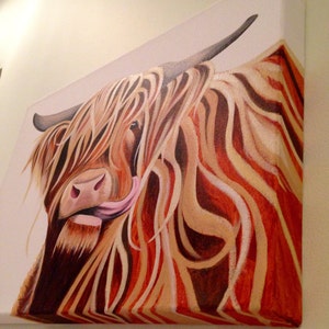 Highland Cow Moo acrylic painting Giclee print of 'Jen Moo'. Made in Scotland by Scottish artist. Unique Christmas or birthday present image 3