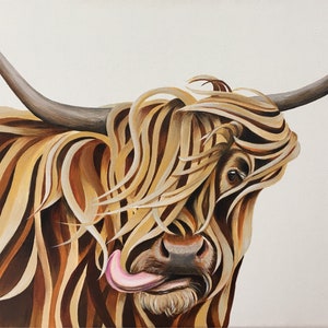 Tarjeta de felicitación de vaca highland 'Squidgy Moo' tarjeta de felicitación A6 en blanco. ¡Tarjeta de felicitación fresca, funky, escocesa! Recuerdo de Escocia del artista escocés imagen 3