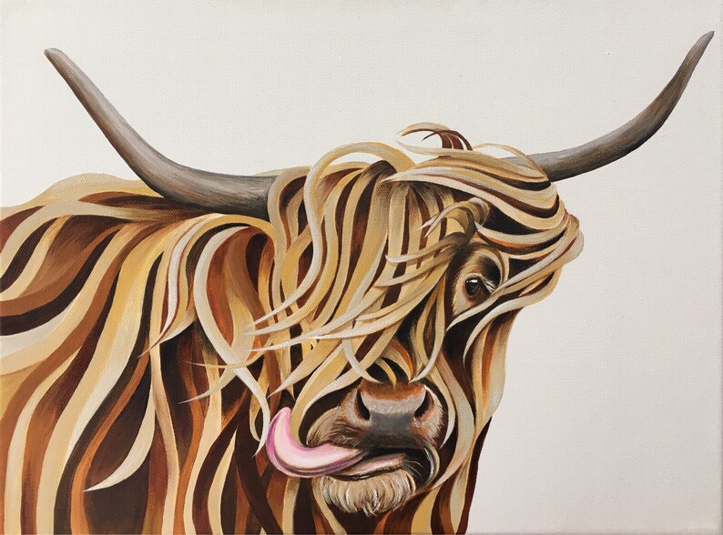 Tarjeta de felicitación de vaca highland 'Squidgy Moo' tarjeta de felicitación A6 en blanco. ¡Tarjeta de felicitación fresca, funky, escocesa! Recuerdo de Escocia del artista escocés imagen 3