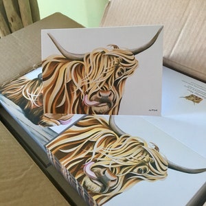 Tarjeta de felicitación de vaca highland 'Squidgy Moo' tarjeta de felicitación A6 en blanco. ¡Tarjeta de felicitación fresca, funky, escocesa! Recuerdo de Escocia del artista escocés imagen 4