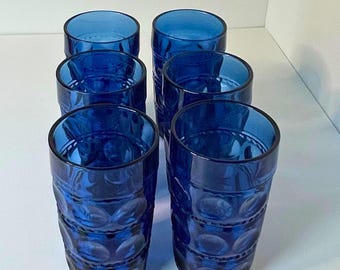 Set aus 6 flachen Eisteegläsern - Crown Imperial Blue by Tiara - Vintage