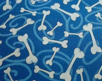 Dog Bones on Blue Fabric-White Bones on Blue Fabric