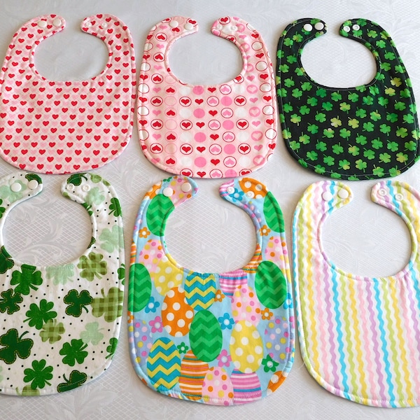 Holiday Baby Bibs // Valentine's Day // St. Patrick's Day // Easter // REVERSIBLE // best baby shower gifts // baby gifts // DIY baby bibs