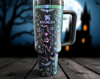 Vaso térmico de 40 oz con grabado de fantasma, Stanley o sin marca: Vaso de viaje de Halloween con asa