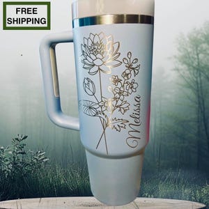 Custom Personalized Birth Flower Stanley-Engraved 30/ 40 Oz Quencher H20 Tumbler, birthday gift, Bridesmaids gifts, mothers day gifts,easter