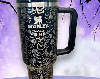 Vaso térmico de viaje de 40 oz grabado con fantasma vaquero para Halloween: Diseño de fantasma del oeste