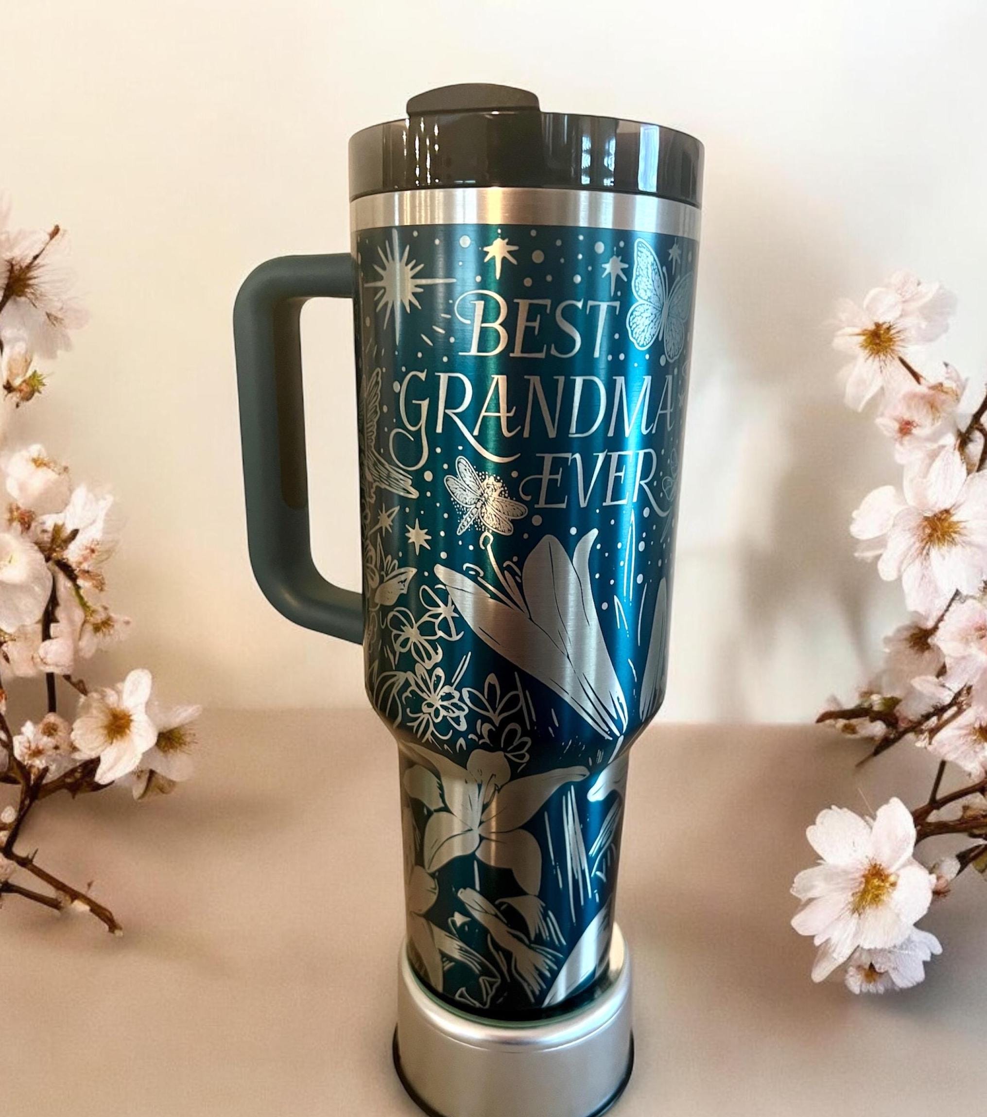 Best Grandma Ever Engraved Stanley Tumbler - Floral 40 Oz Travel