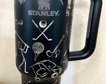 Golf Doodles in male or female-Stanley 40OZ H2.0 Quencher Tumbler/cup-Full Wrap Laser Engraved, gifts for him, gifts for her, birthdays.