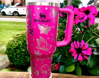 Butterfly Engraved 40 Oz Stanley Quencher H2.0 Travel Tumbler
