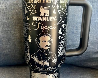 Edgar Allen Poe -40 Oz Stanley Quencher H2.0 Travel Tumbler/Cup with Handle - Full Wrap Engraved - Gift, gift for her, gift for him, holiday