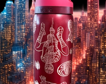 Laser Engraved Spider-Man Owala Black Cherry FreeSip Tumbler – Full Wrap
