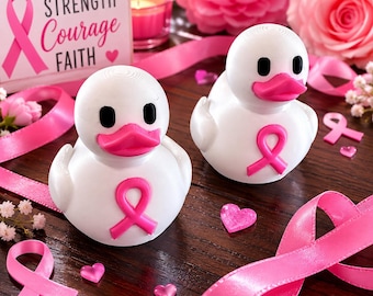 3D Printed Breast Cancer Awareness Duck, Pink Ribbon Support Keepsake