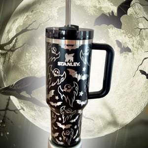 Ghosty-40 Oz Stanley or Unbranded Quencher H2.0 Travel Tumbler with Handle - Full Wrap Engraved , halloween, gifts
