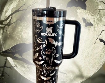 Ghost Engraved 40 Oz Tumbler: Halloween Travel Cup with Handle