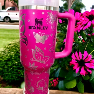 Butterfly Engraved 40 Oz Stanley Quencher H2.0 Travel Tumbler