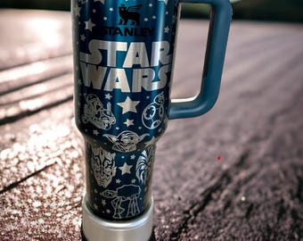 Star Wars -40 OZ Stanley OR Unbranded Quencher H2.0 Travel Tumbler/ cup with Handle-Full Wrap Laser Engraved