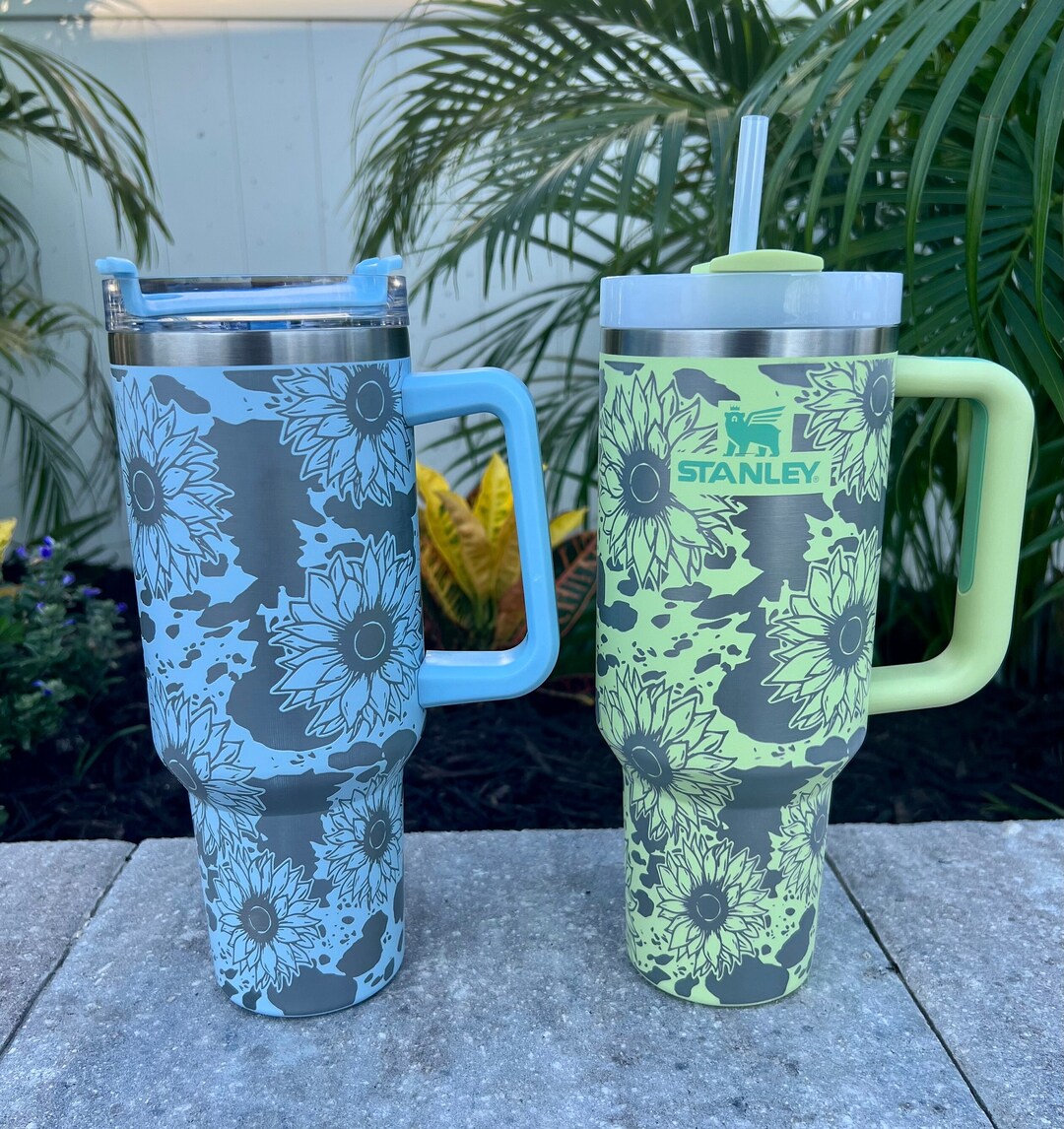 Sunflower Cow Laser Engraved - -sunflower Cow Print 40 Oz Travel