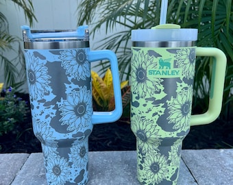 Laser Engraved Sunflower Cow Print 40 oz Travel Tumbler