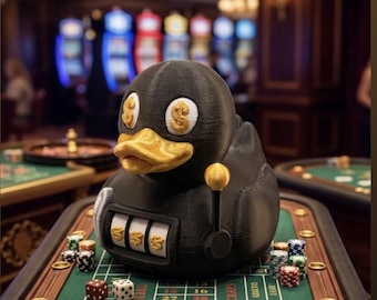 Slot Machine Duck, 3D Printed Casino Themed Toy, Desk Accessory, Gift for Gamblers