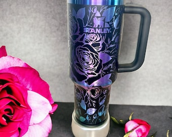 Rose Bouquet -40 Oz Stanley Quencher H2.0 Travel Tumbler with Handle - Full Wrap Engraved, gifts for him, gifts for her, birthdays, holiday